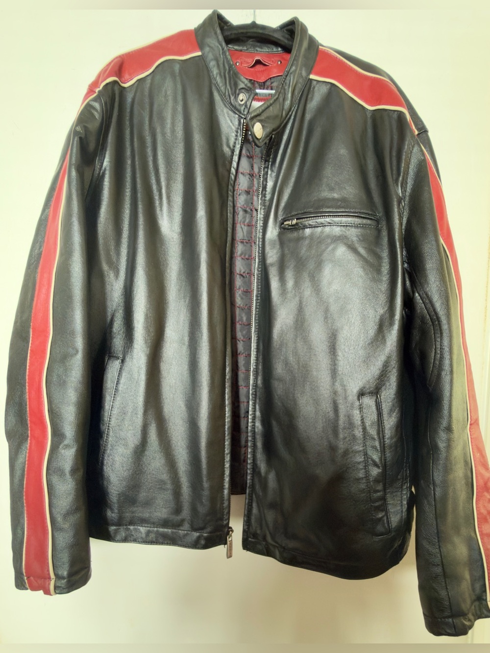 Vintage Wilsons Leather M Julian Black Red Stripe Moto Jacket Sz XL